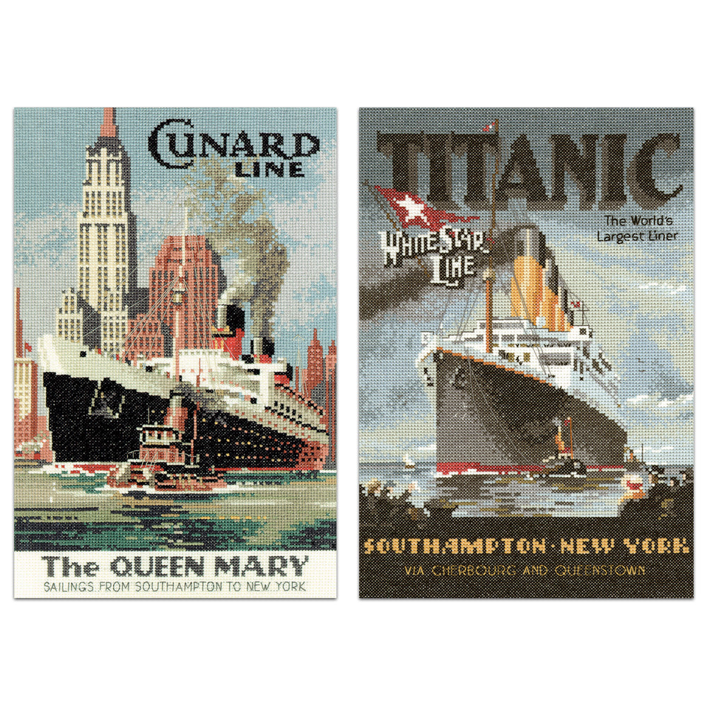 Titanic & Queen Mary, Pair of cross stitch kits - NTT368 & NQM337