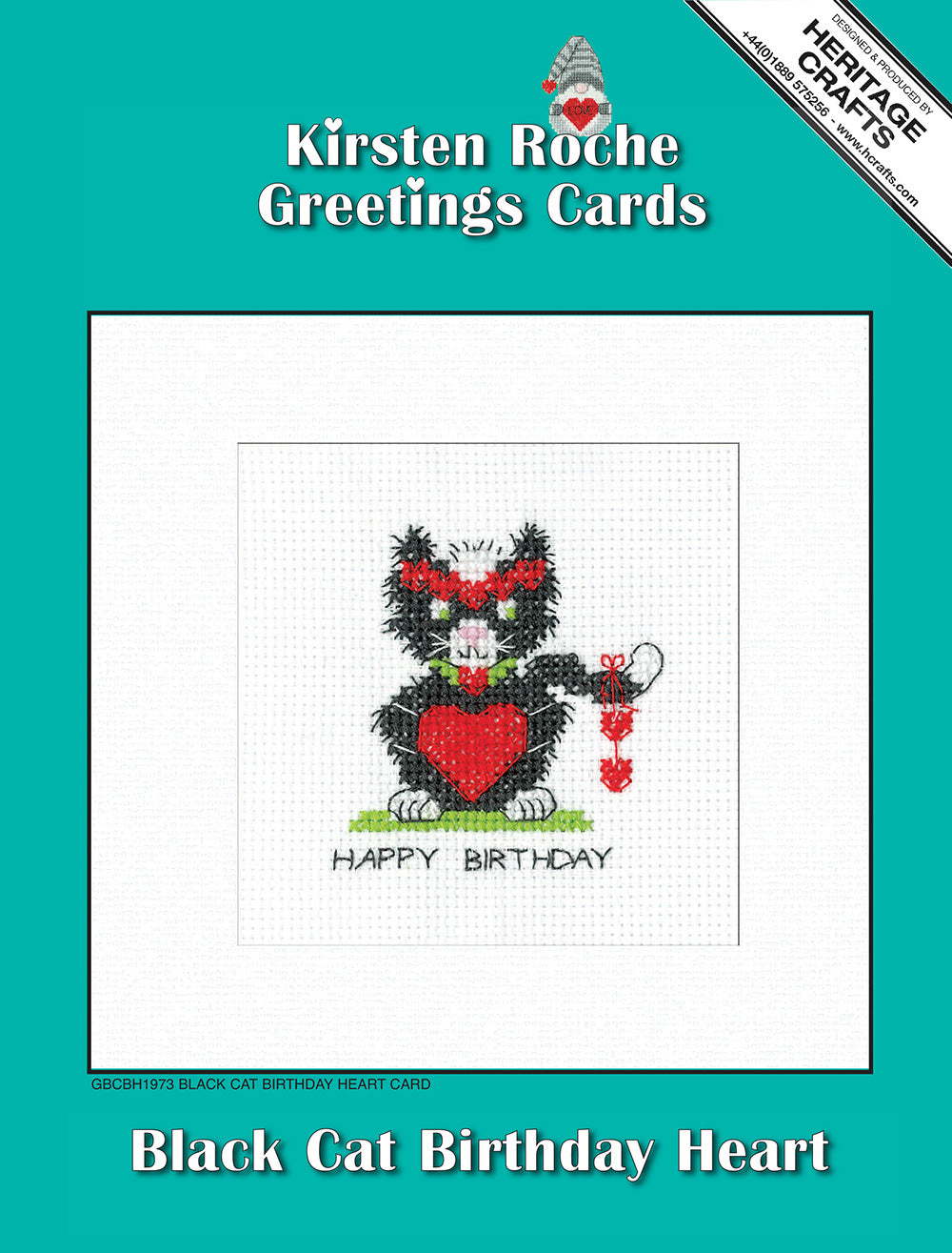 Black Cat - Birthday Heart Greeting Card cross stitch kit - GBCBH1973
