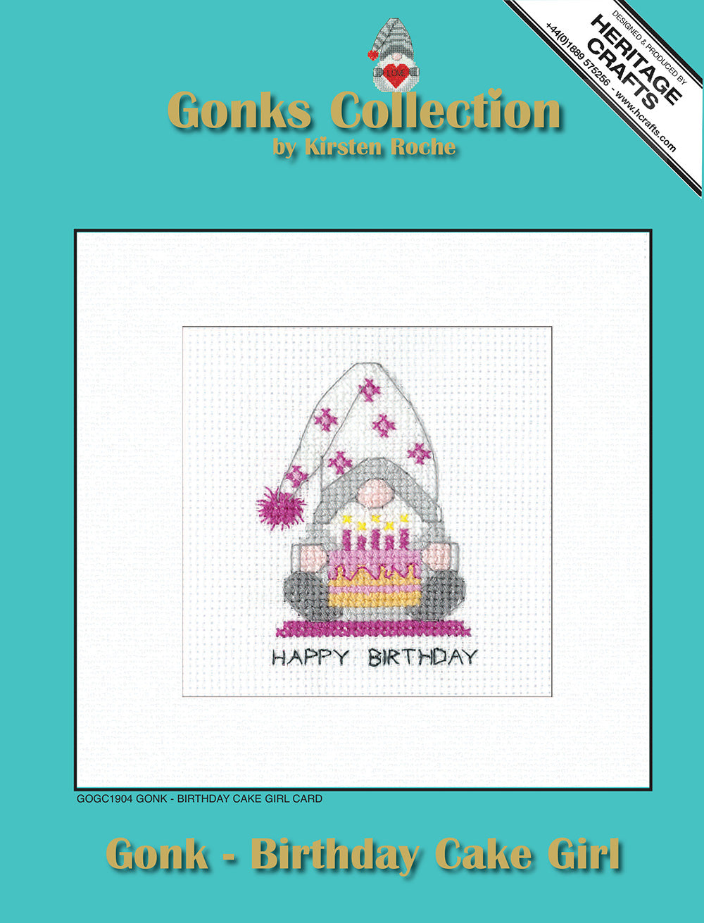 Gonk Birthday Cake Girl Card cross stitch kit - GOGC1904