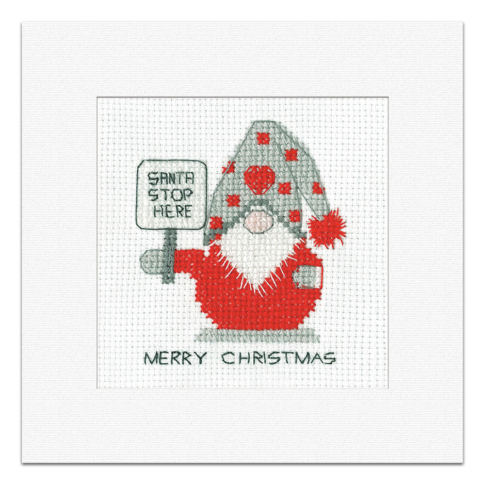 Gonk Santa Stop Here Christmas Card cross stitch kit - GOSH1731