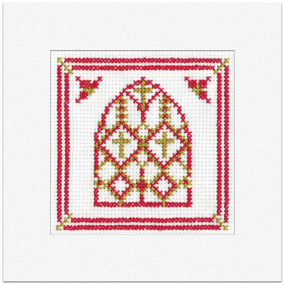 Red & Gold Filigree Arch Window Christmas Card cross stitch kit - GRAW1913