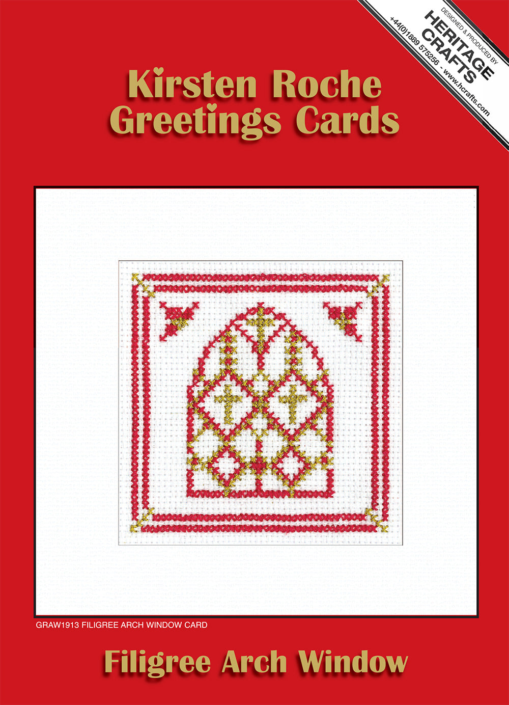 Red & Gold Filigree Arch Window Christmas Card cross stitch kit - GRAW1913