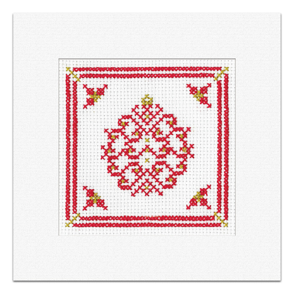 Red & Gold Filigree Bauble Christmas Card cross stitch kit - GRBA1726