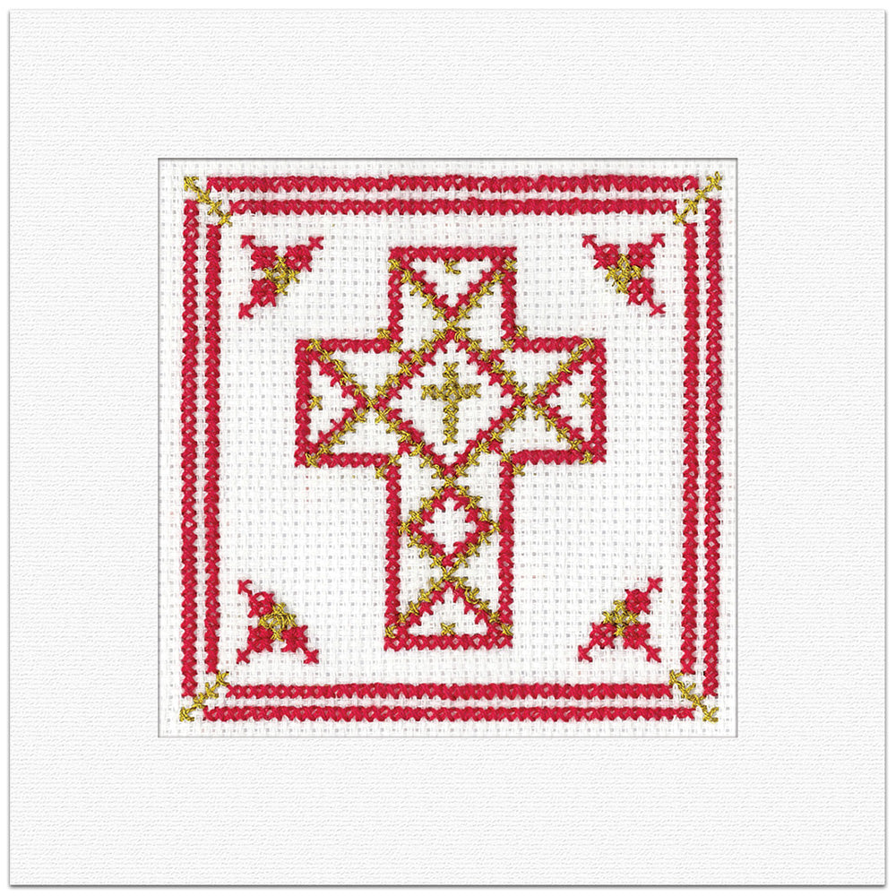 Red & Gold Filigree Cross Christmas Card cross stitch kit - GRCR1912
