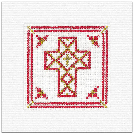 Red & Gold Filigree Cross Christmas Card cross stitch kit - GRCR1912