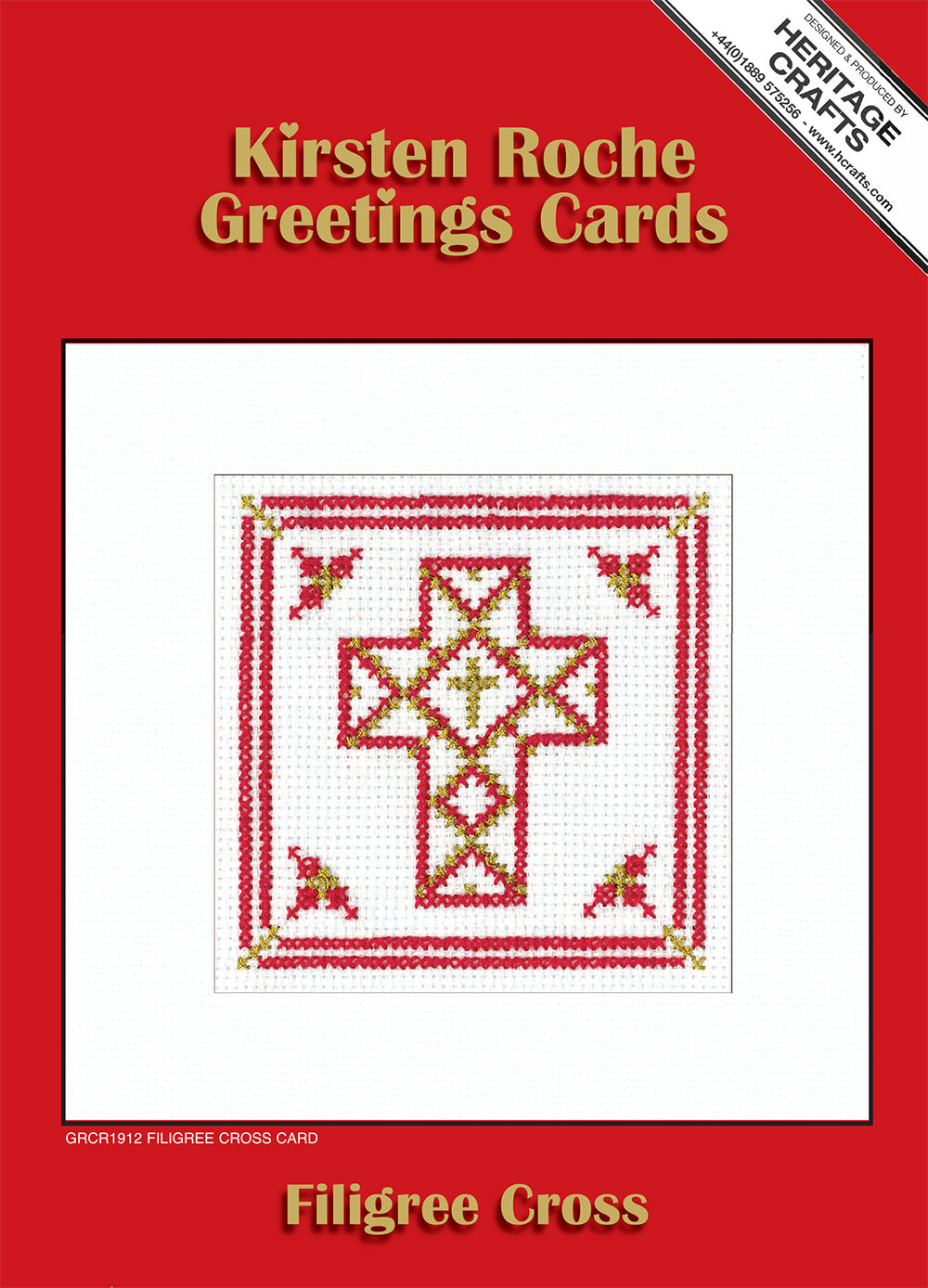 Red & Gold Filigree Cross Christmas Card cross stitch kit - GRCR1912
