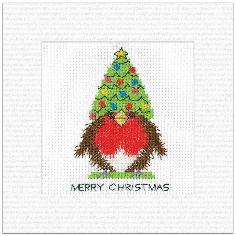 Robin Christmas Tree Hat Greeting Card cross stitch kit - GRTH1905