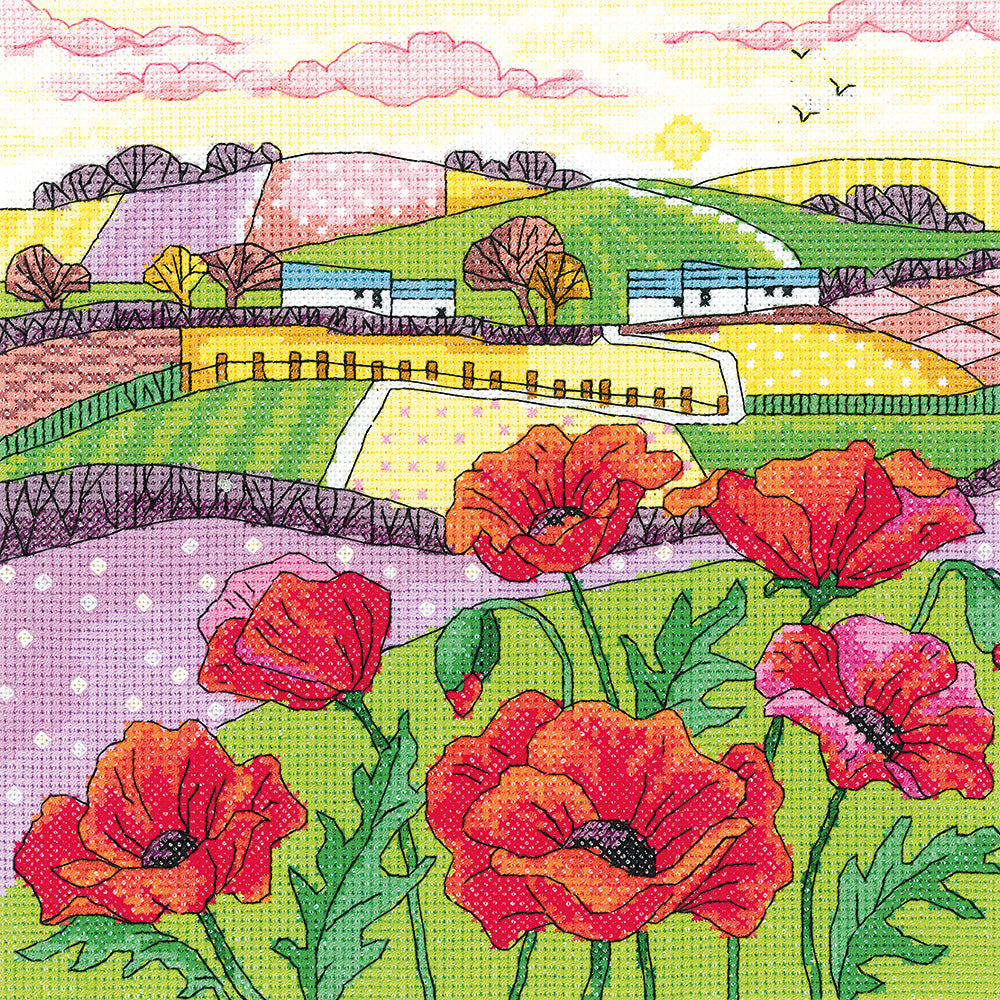 Poppy Landscape cross stitch kit - KCPL1475