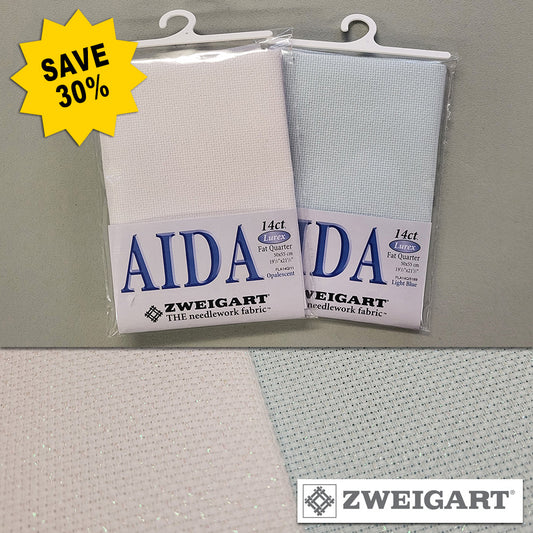 Zweigart Christmas 14ct Lurex Aida Pack - Opalescent & Light Blue Fat Quarters - SAVE 30% - FLA14QOB