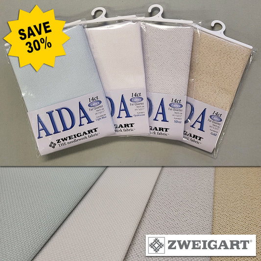Zweigart Christmas 14ct Lurex Aida Pack - Four Fat Quarters - SAVE 30% - FA14QX4