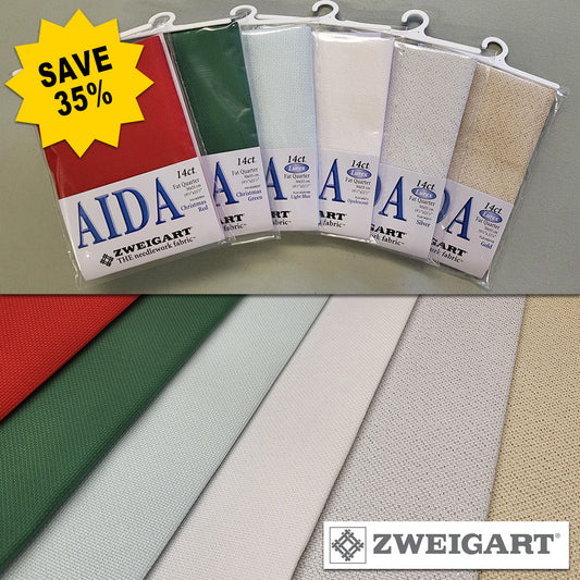 Zweigart Christmas 14ct Aida Pack - Six Fat Quarters - SAVE 35% - FA14QX6