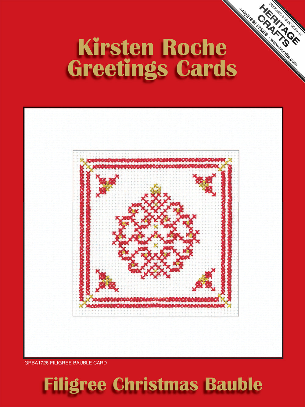 Red & Gold Filigree Bauble Christmas Card cross stitch kit - GRBA1726