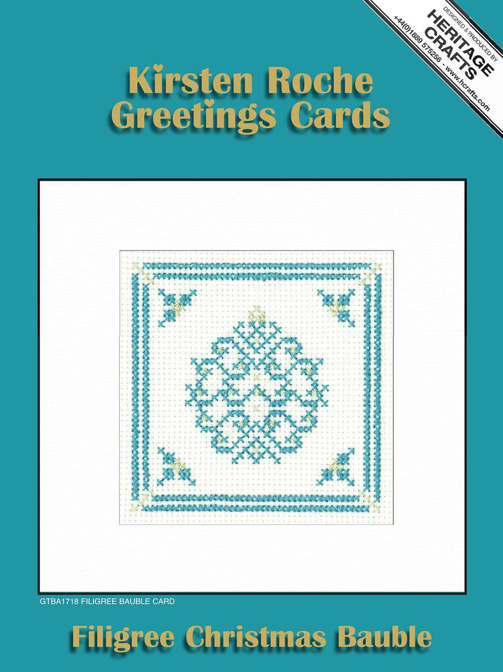 Teal & Silver Filigree Bauble Christmas Card cross stitch kit - GTBA1718