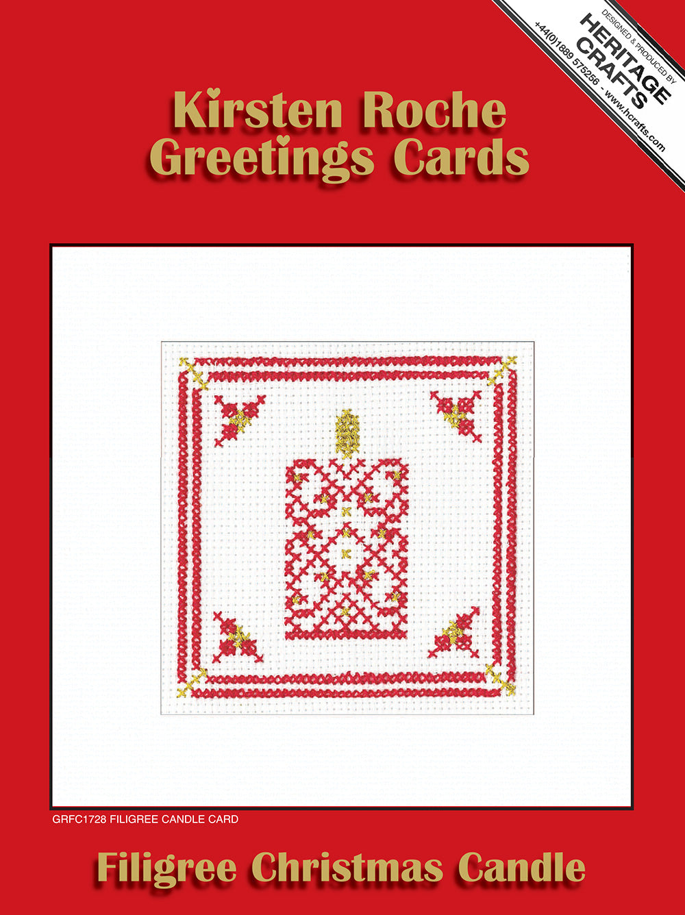 Red & Gold Filigree Candle Christmas Card cross stitch kit - GRFC1728