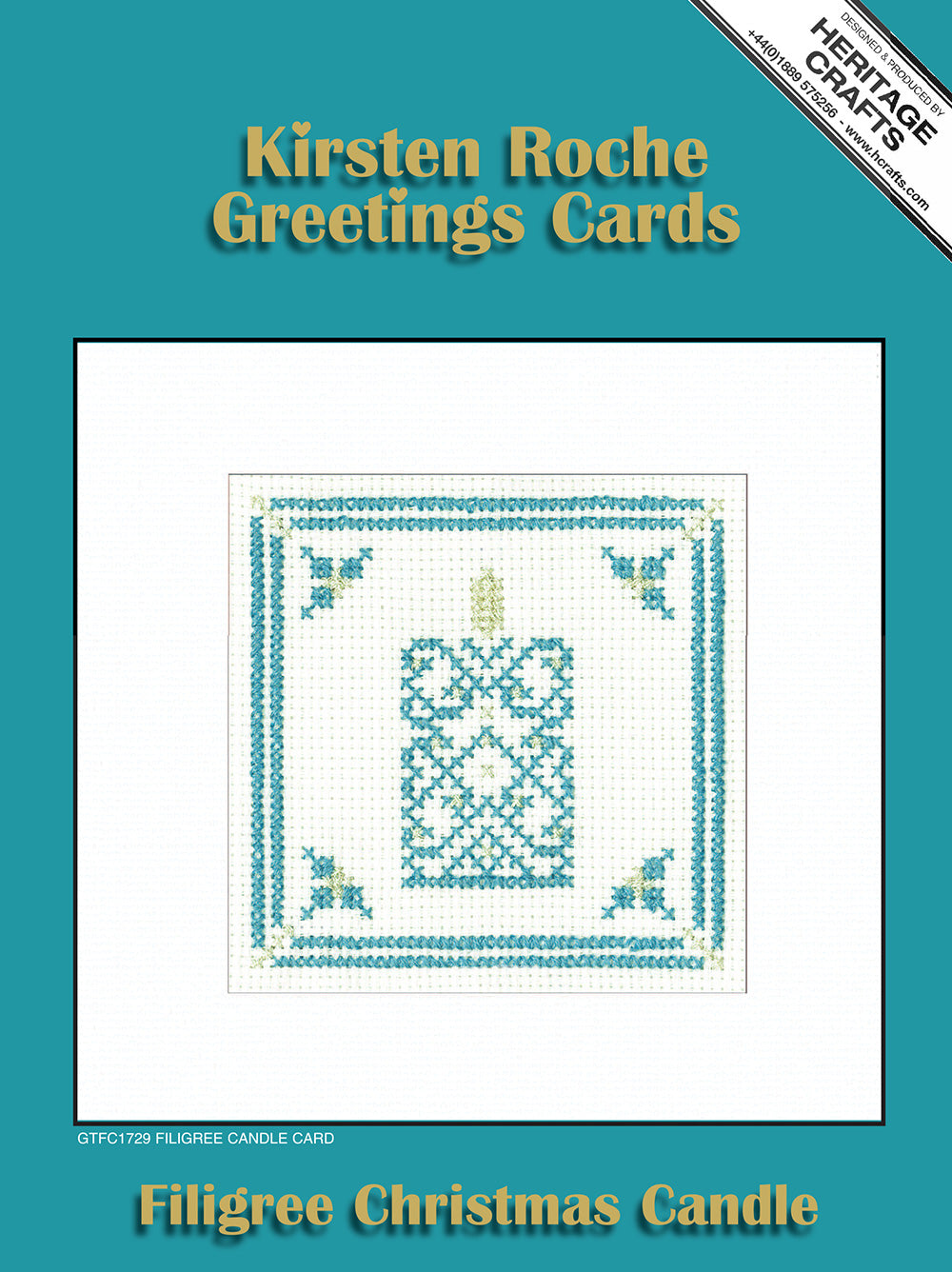 Teal & Silver Filigree Candle Christmas Card cross stitch kit - GTFC1729