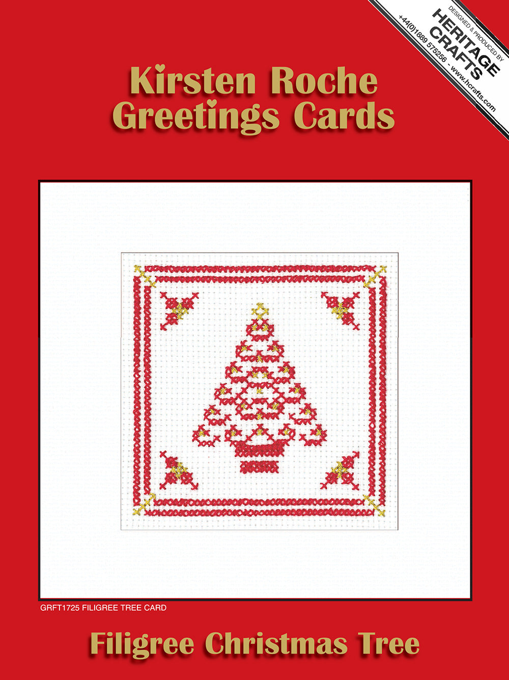 Red & Gold Filigree Tree Christmas Card cross stitch kit - GRFT1725