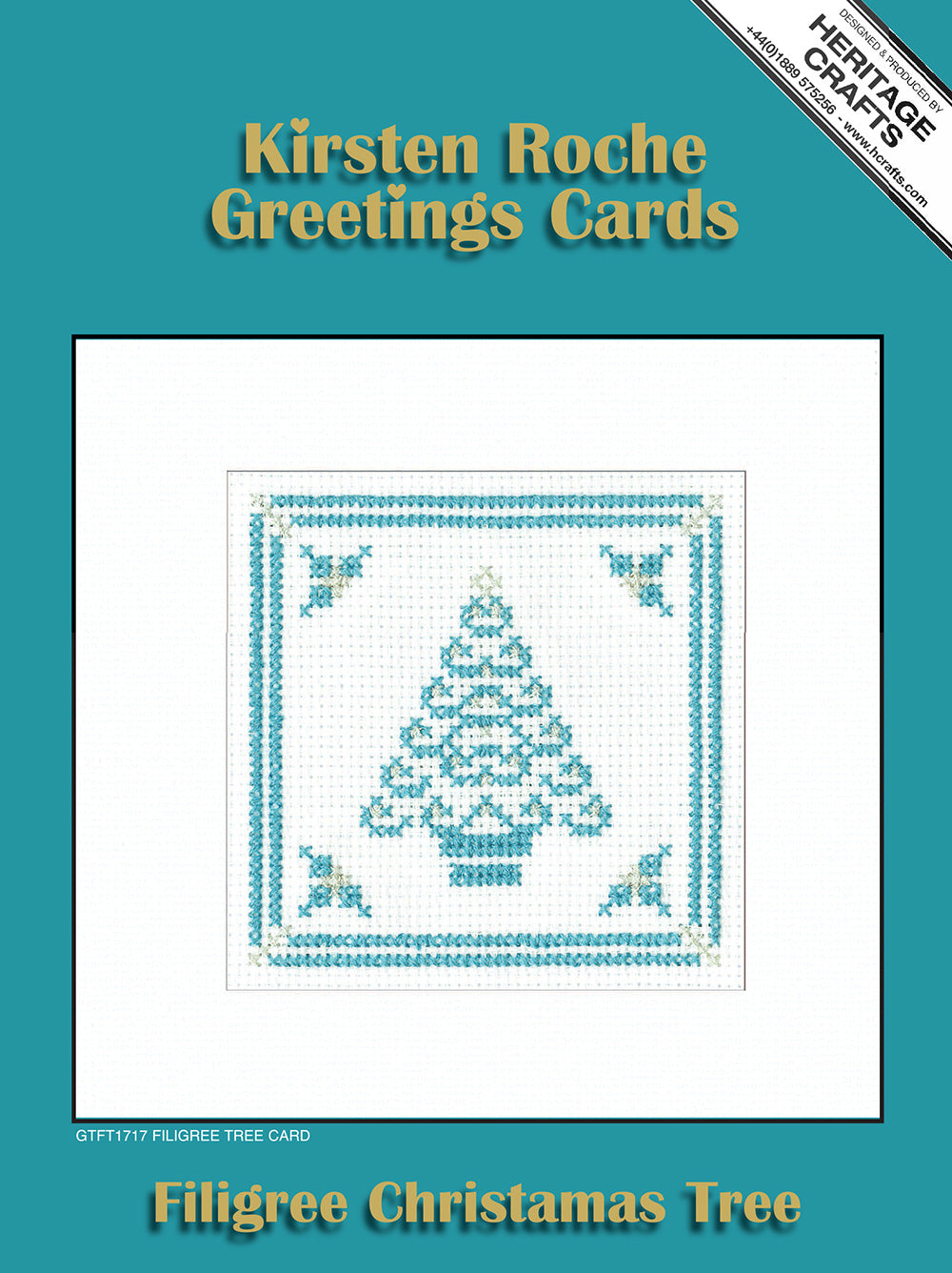 Teal & Silver Filigree Tree Christmas Card cross stitch kit - GTFT1717