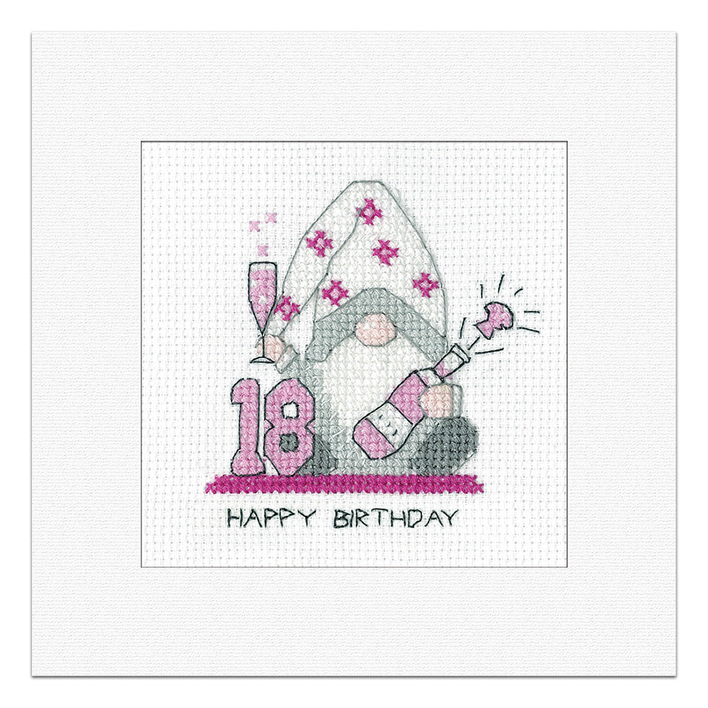 Gonk 18th Birthday Card cross stitch kit (Pink) - GO18F1802