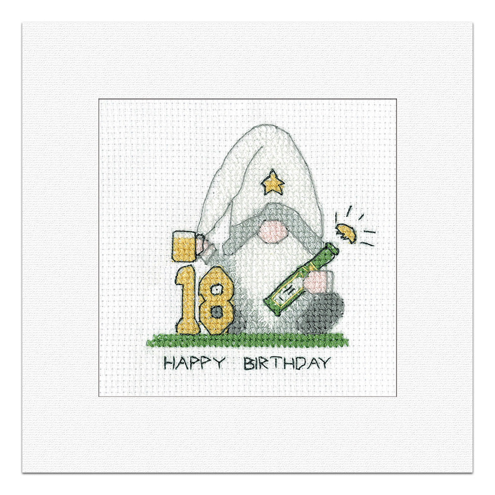 Gonk 18th Birthday Card cross stitch kit (Green) - GO18M1803