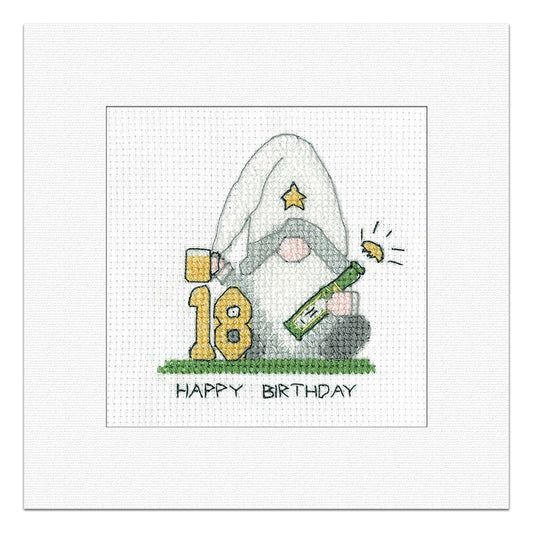 Gonk 18th Birthday Card cross stitch kit (Green) - GO18M1803