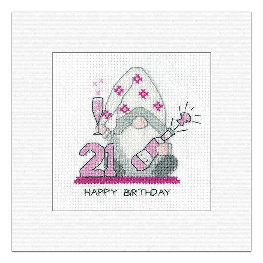 Gonk 21st Birthday Card cross stitch kit (Pink) - GO21F1804