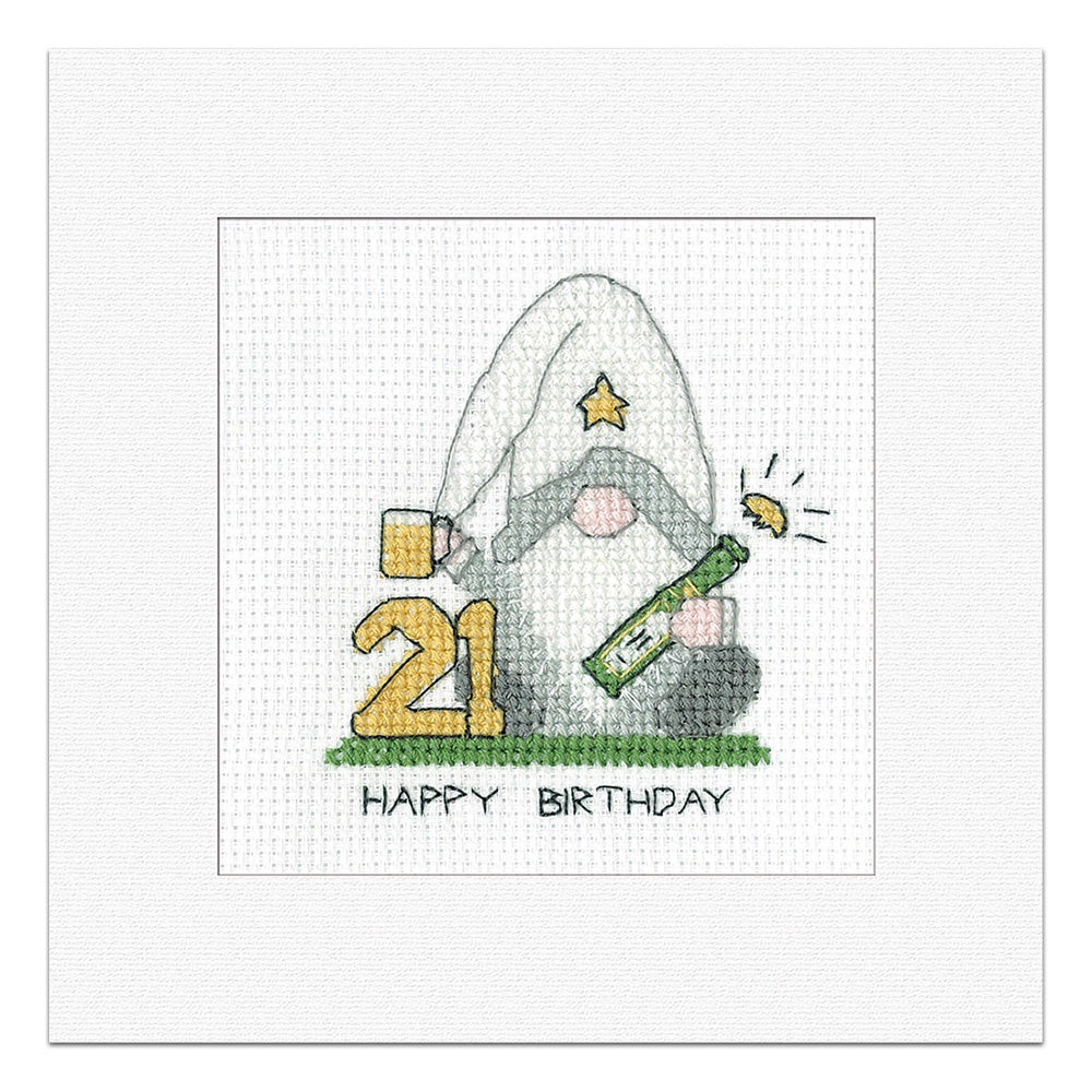 Gonk 21st Birthday Card cross stitch kit (Green) - GO21M1805