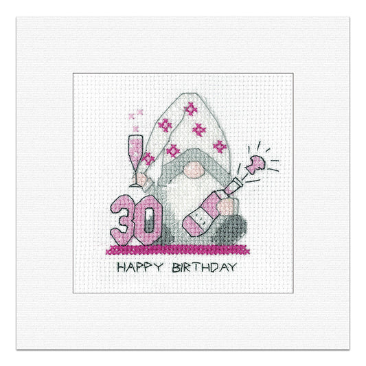 Gonk 30th Birthday Card cross stitch kit (Pink) - GO30F1806