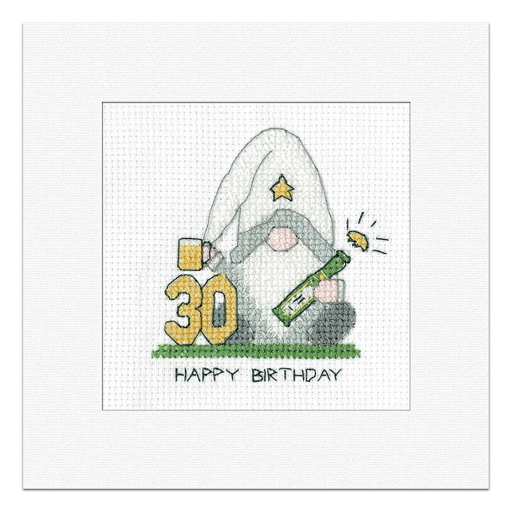 Gonk 30th Birthday Card cross stitch kit (Green) - GO30M1807