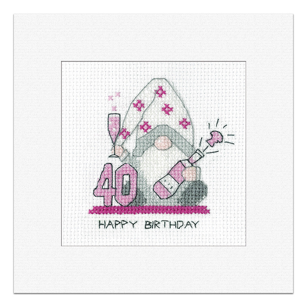 Gonk 40th Birthday Card cross stitch kit (Pink) - GO40F1808