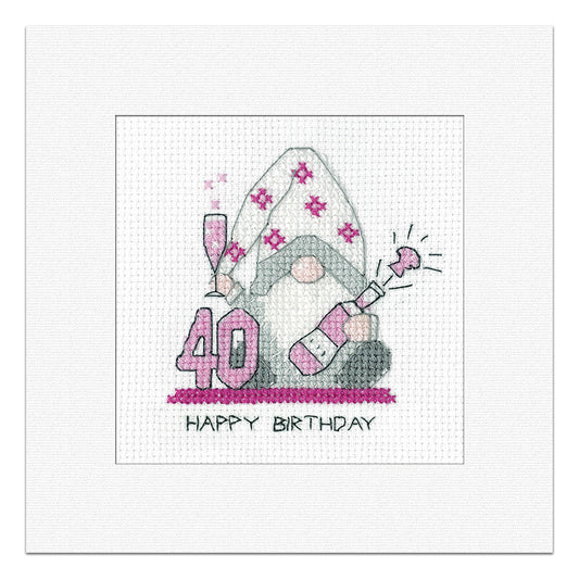 Gonk 40th Birthday Card cross stitch kit (Pink) - GO40F1808