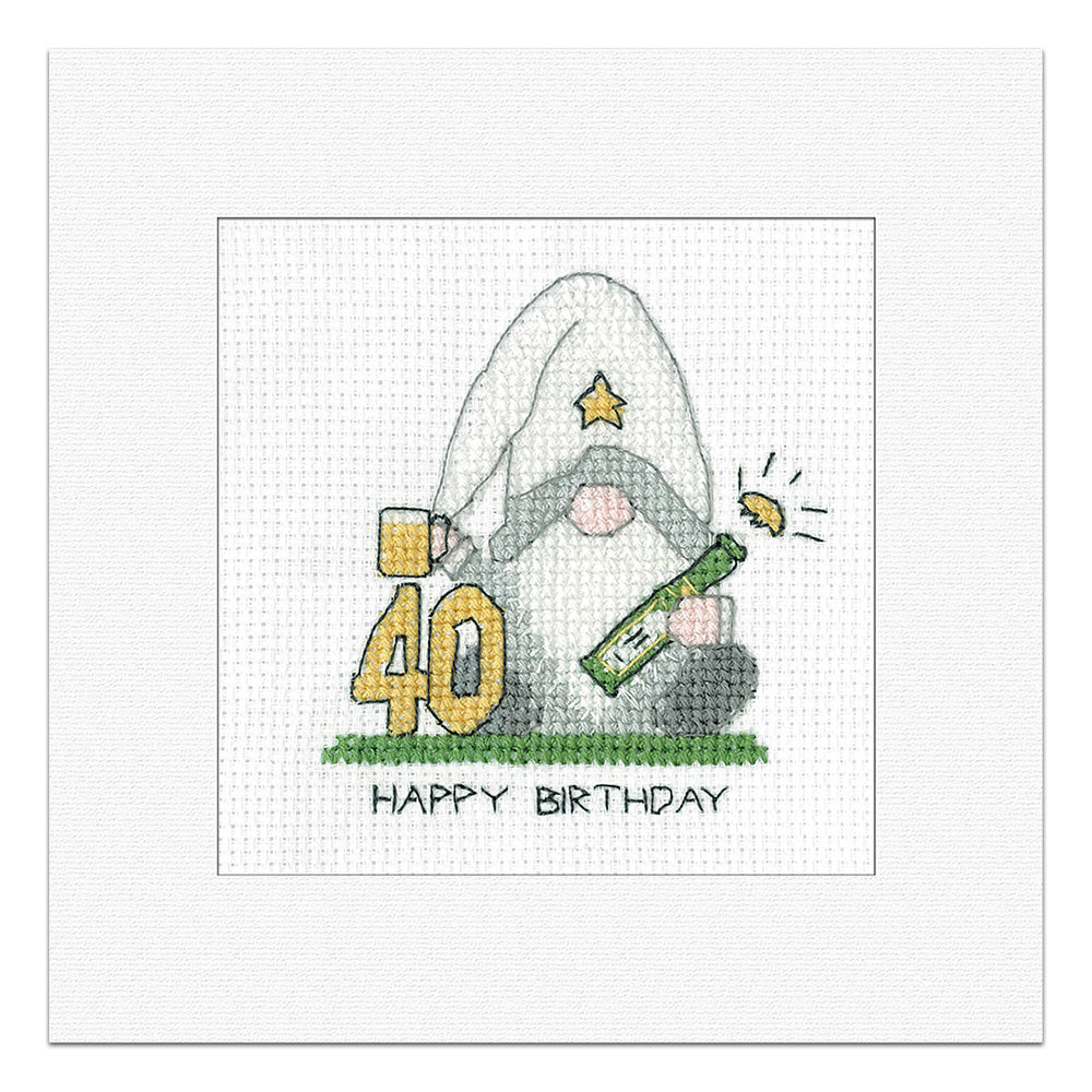 Gonk 40th Birthday Card cross stitch kit (Green) - GO40M1809