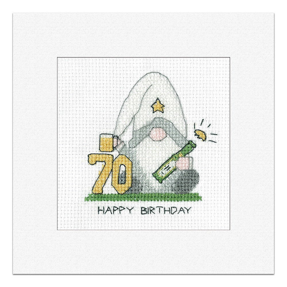 Gonk 70th Birthday Card cross stitch kit (Green) - GO70M1815