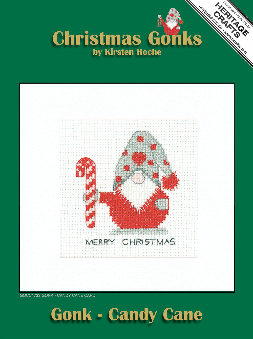 Gonk Candy Cane Christmas Card cross stitch kit - GOCC1733