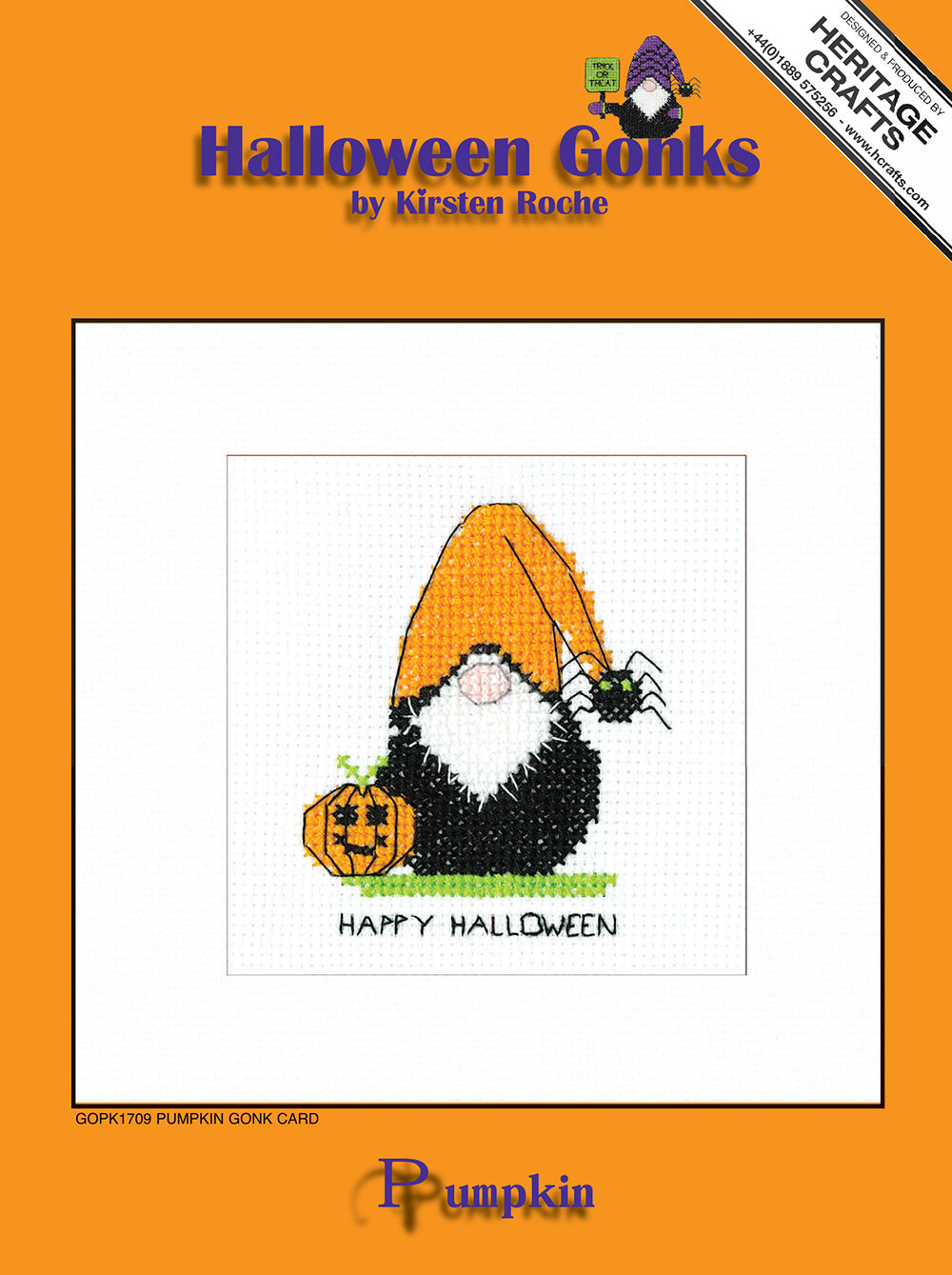 Gonk Pumpkin Halloween Greetings Card cross stitch kit - GOPK1709