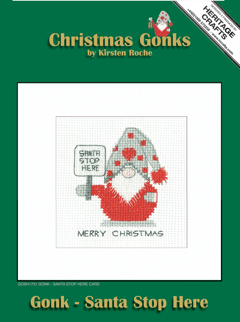 Gonk Santa Stop Here Christmas  Card cross stitch kit - GOSH1731