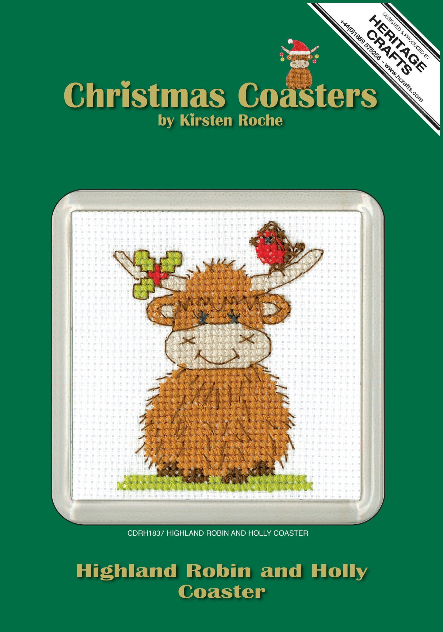 Highland Robin and Holly cross stitch coaster kit - CDRH1837