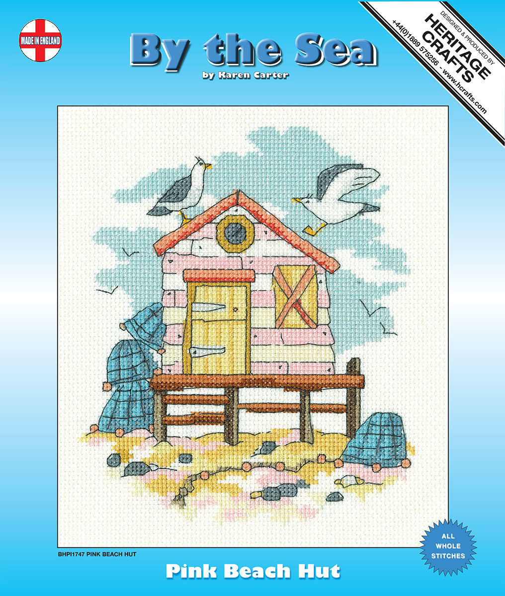 Pink Beach Hut cross stitch kit - BHPI1747