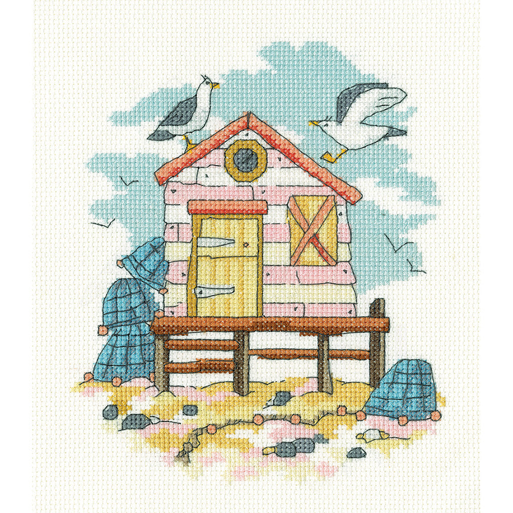 Pink Beach Hut cross stitch kit - BHPI1747