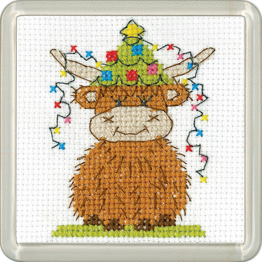 Highland Christmas Lights cross stitch coaster kit - CDCL1836