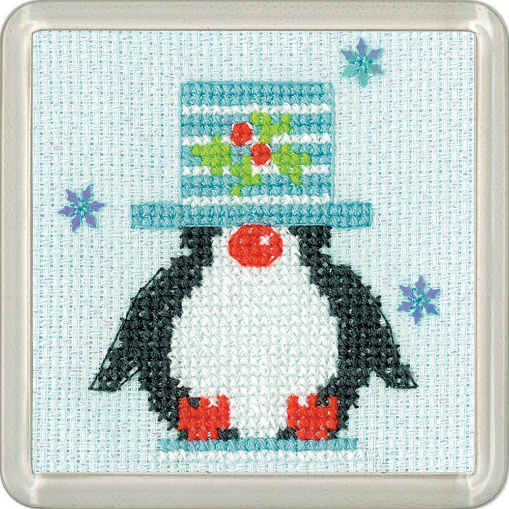 Penguin Top Hat frosted cross stitch coaster kit - CFPTH1856