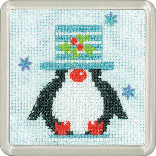 Penguin Top Hat frosted cross stitch coaster kit - CFPTH1856