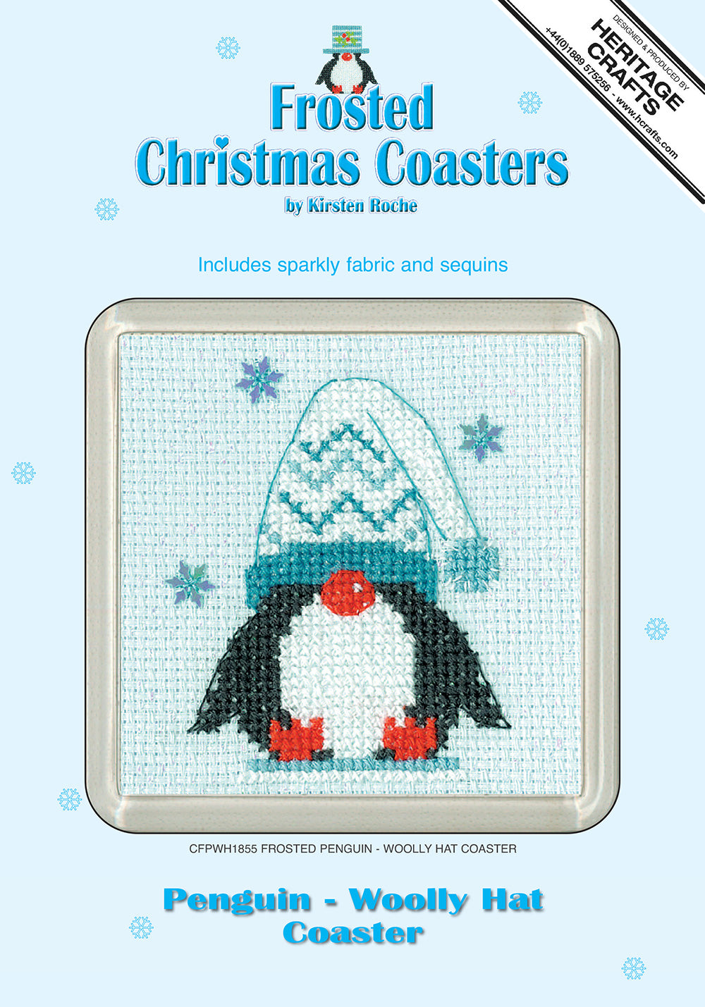 Penguin Woolly Hat frosted cross stitch coaster kit - CFPWH1855