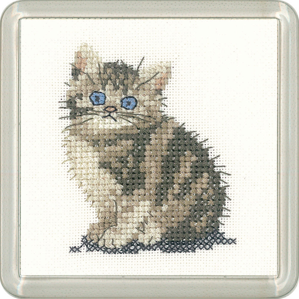 Little Friends Tabby Kitten coaster cross stitch kit - CFTK1260