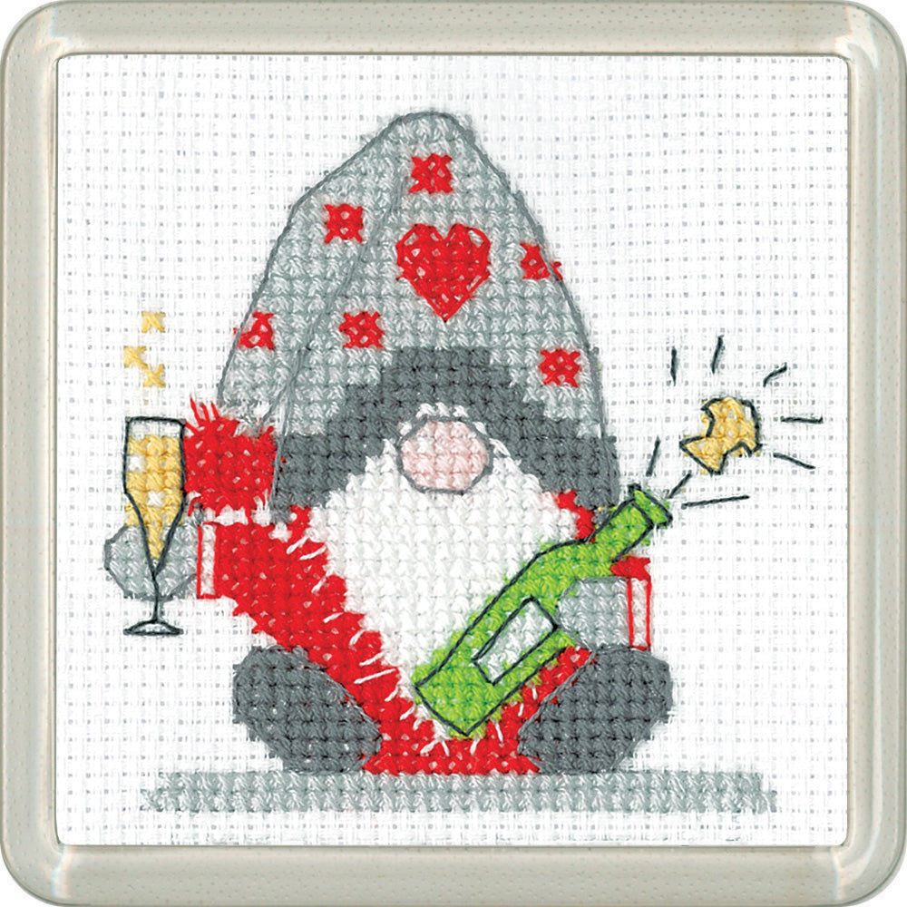 Gonk Christmas Fizz cross stitch coaster kit - COCF1866