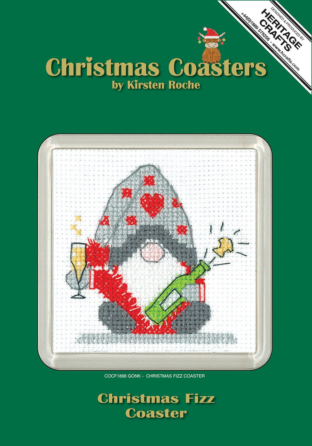 Gonk Christmas Fizz cross stitch coaster kit - COCF1866