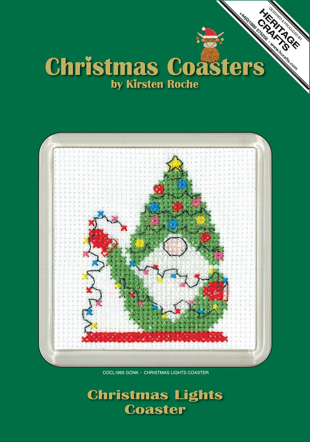 Gonk Christmas Lights cross stitch coaster kit - COCL1865