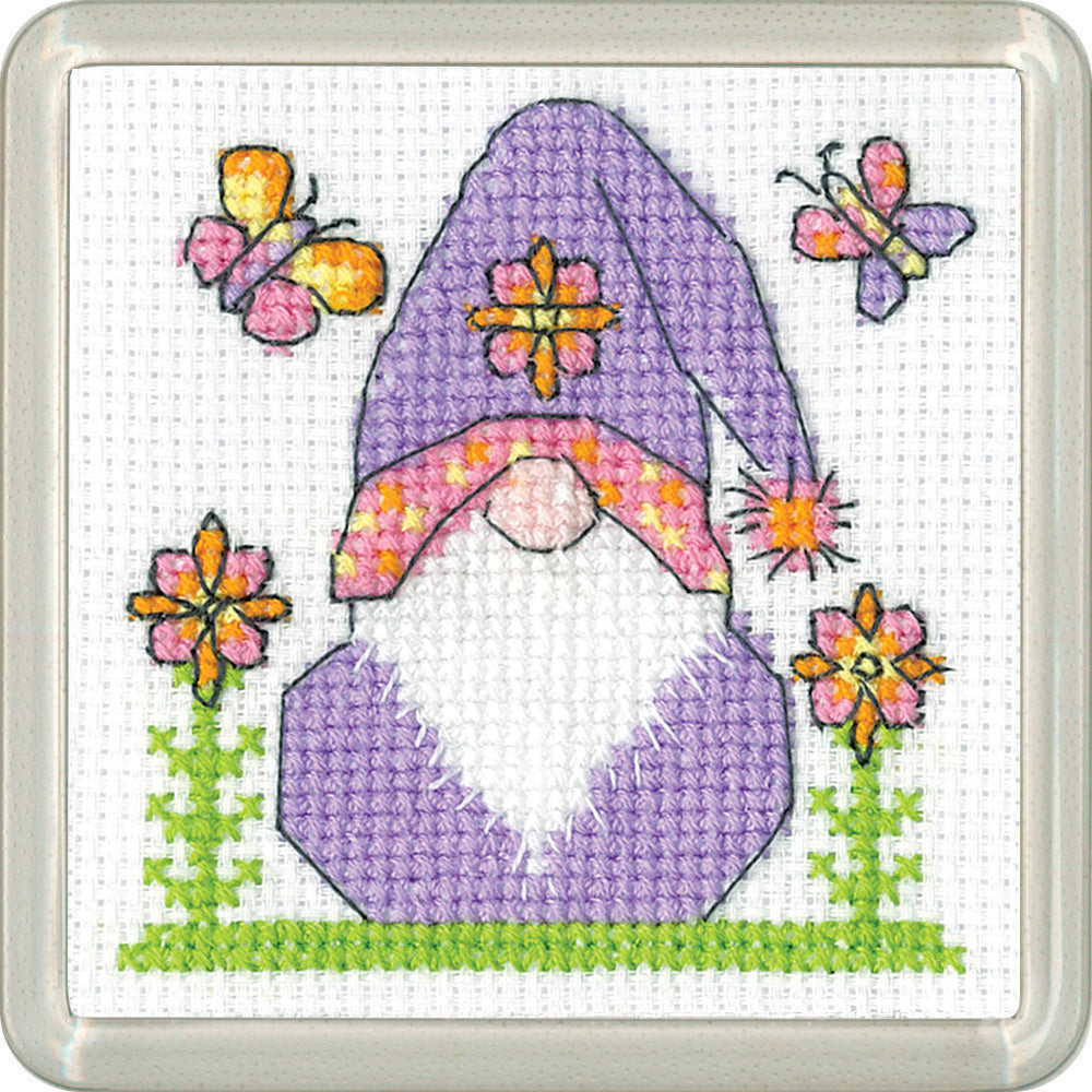 Gonk Flowers cross stitch coaster kit - COFL1876