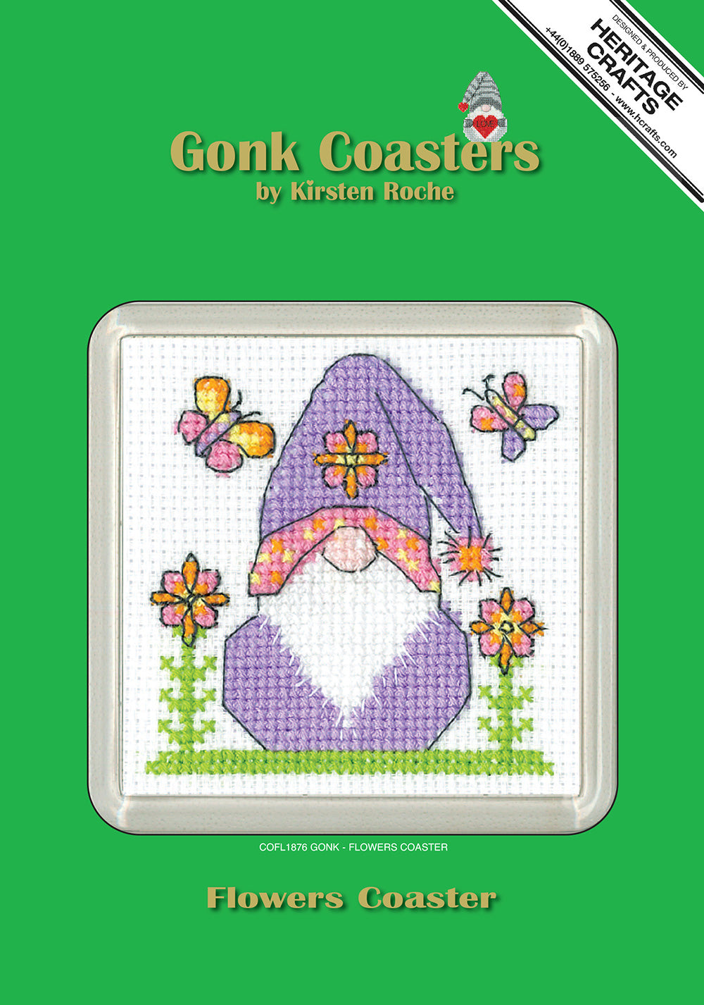 Gonk Flowers cross stitch coaster kit - COFL1876