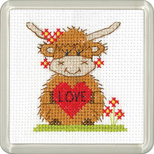 Highland Love cross stitch coaster kit - COHL1879