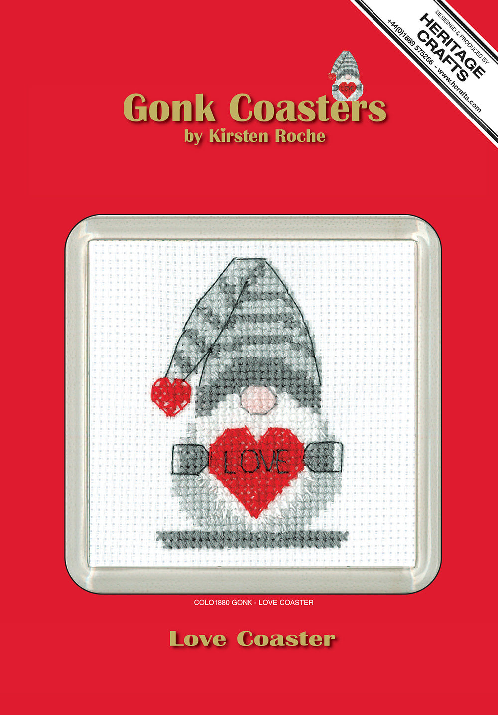 Gonk Love cross stitch coaster kit - COLO1880